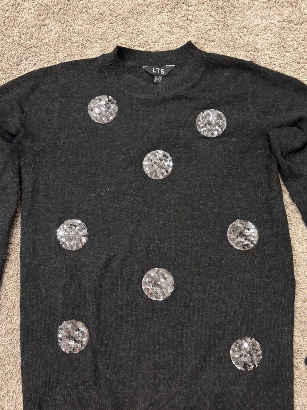 long tall sally Black Crewneck Sweater with Silver Sequin Circles